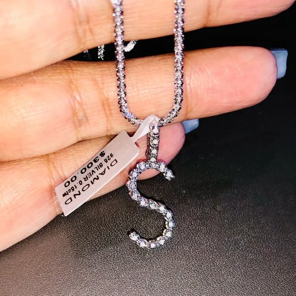 Beautiful real diamond S initial pendant charm not c w/ Turkish chain best gift - Picture 6 of 6